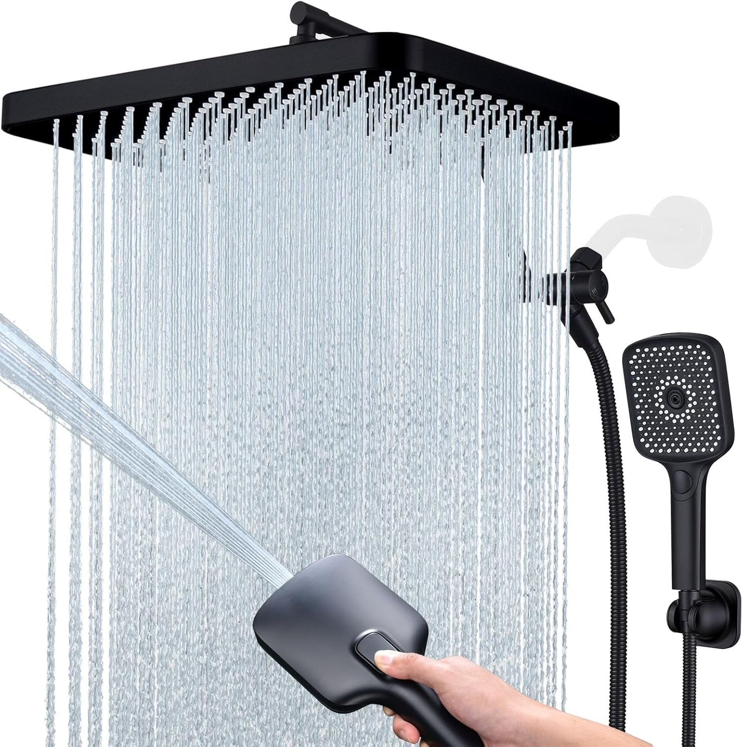 Zovajonia Shower Heads Combo, 13 Inches Rain Shower Head with 4 Mode Handheld Wand, and 9 Inches Adjustable Extension Arm, Extra Long Hose