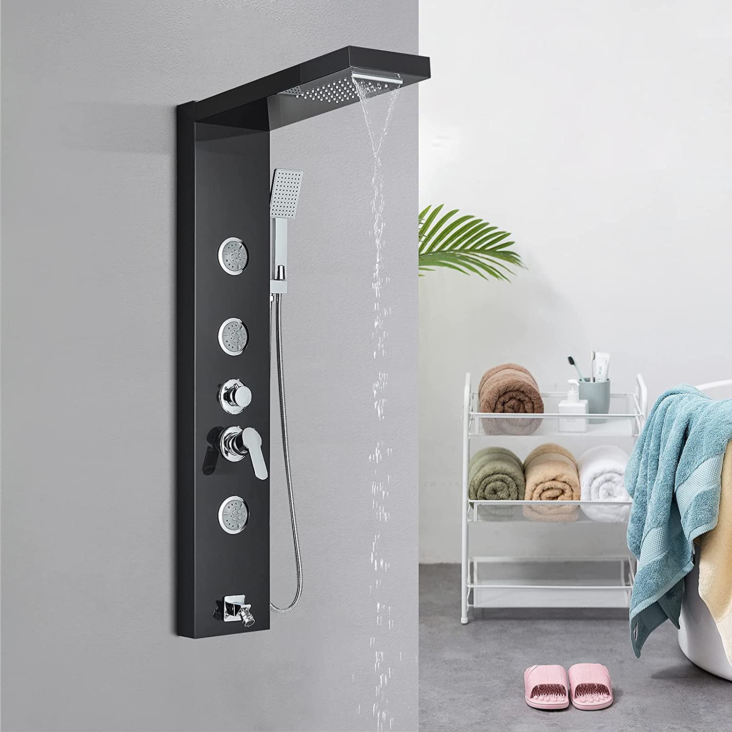 Zovajonia Shower Panel Tower System, Multi-Functions Stainless Steel Shower Tower , Waterfall Showerhead, Massage Shower Jets,  Rain Shower System Oil Rubbed Bronze