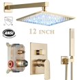 thumbnail image 1 of Zovajonia Shower System 12 Inches Shower Faucet Set, LED Rain Shower Head with Handheld Spray Bathroom Wall Mount Shower Fixtures Brushed Gold, 1 of 1