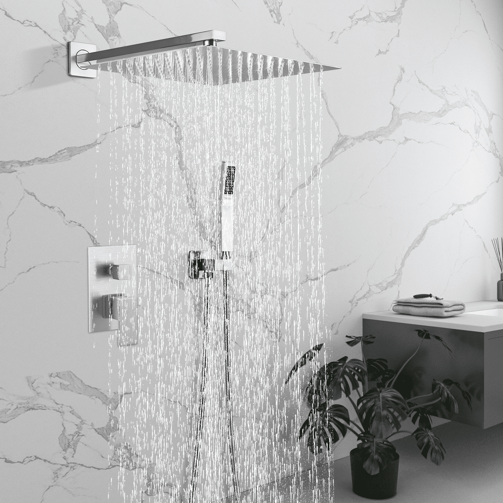 Zovajonia 16'' Shower System with Brass Head, Handheld Spray, Wall