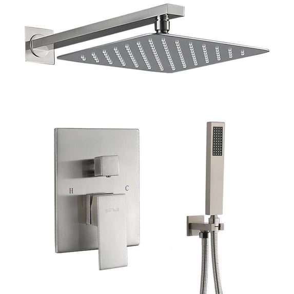 Zovajonia Shower System 8 Inches Shower Faucet Set, Rain Shower Head with Handheld Spray Bathroom Wall Mount Shower Fixtures Brushed Nickel