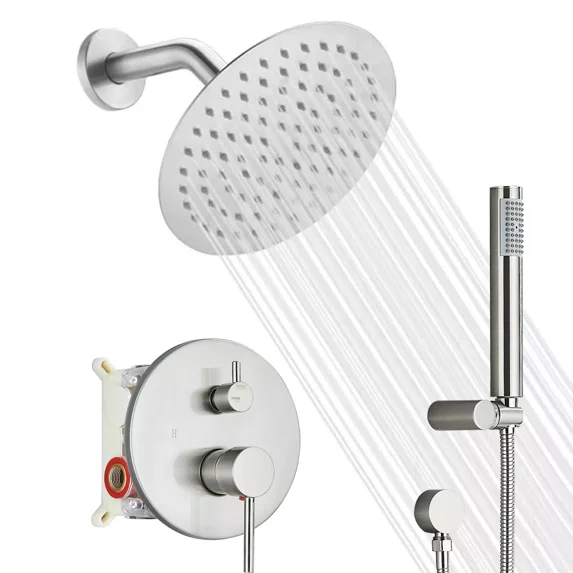 Zovajonia Shower System 8 Inches Shower Faucet Set, Rain Shower Head with Handheld Spray Bathroom Wall Mount Shower Fixtures Brushed Nickel