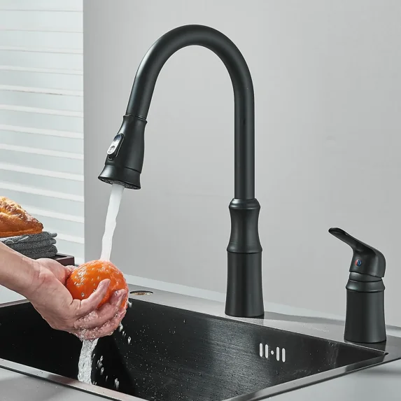 Zovajonia Single Handle Kitchen Sink Faucet Pull Down Sprayer W/Soap Dispenser Matte Black
