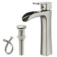 thumbnail image 1 of Zovajonia Tall Waterfall Bathroom Vessel Sink Faucet Single Handle Brushed Nickel with Pop-up Drain, 1 of 8