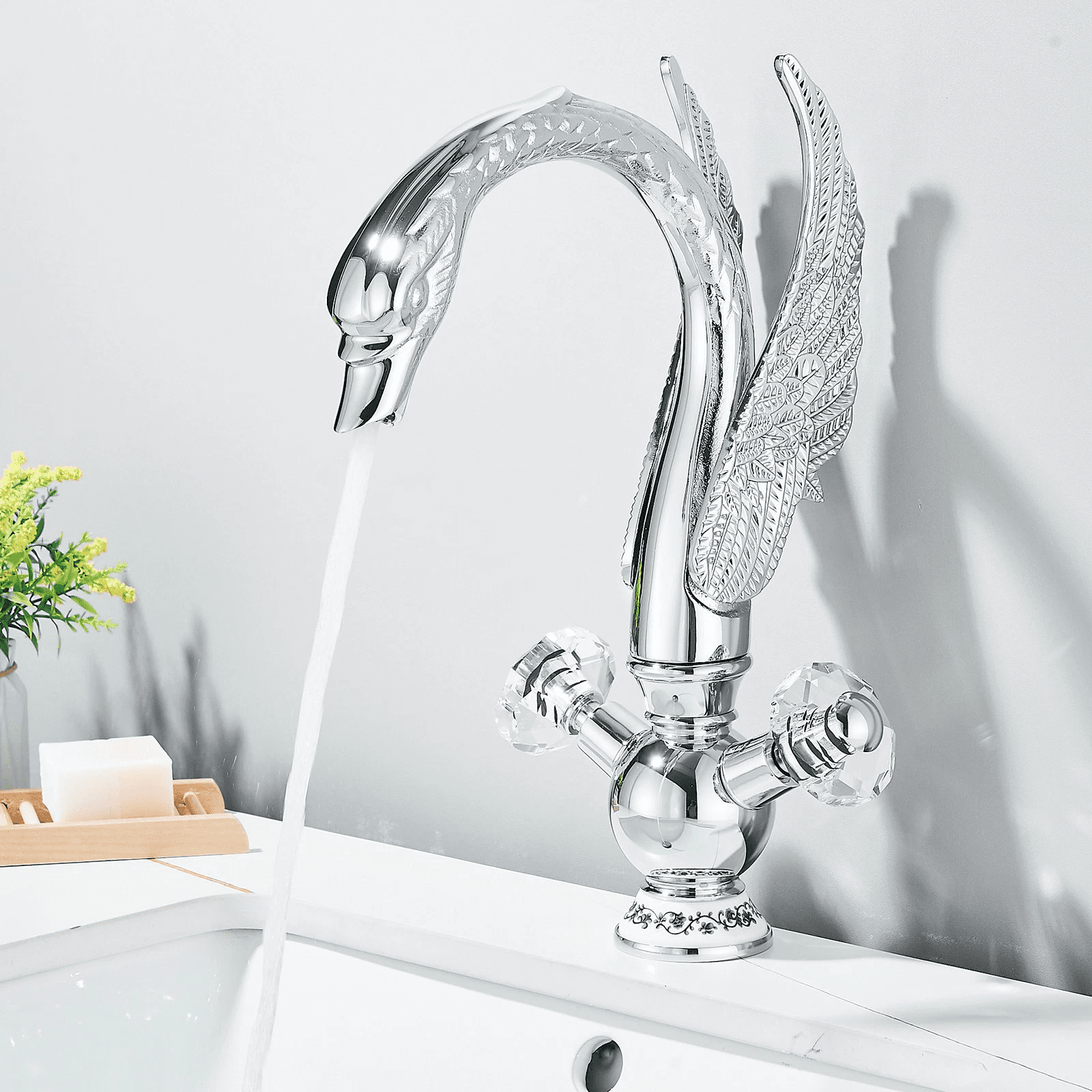 Zovajonia Waterfall Chrome Swan Bathroom Sink Faucet Single Hole/ Handle Vanity Mixer Tap 360° Rotation