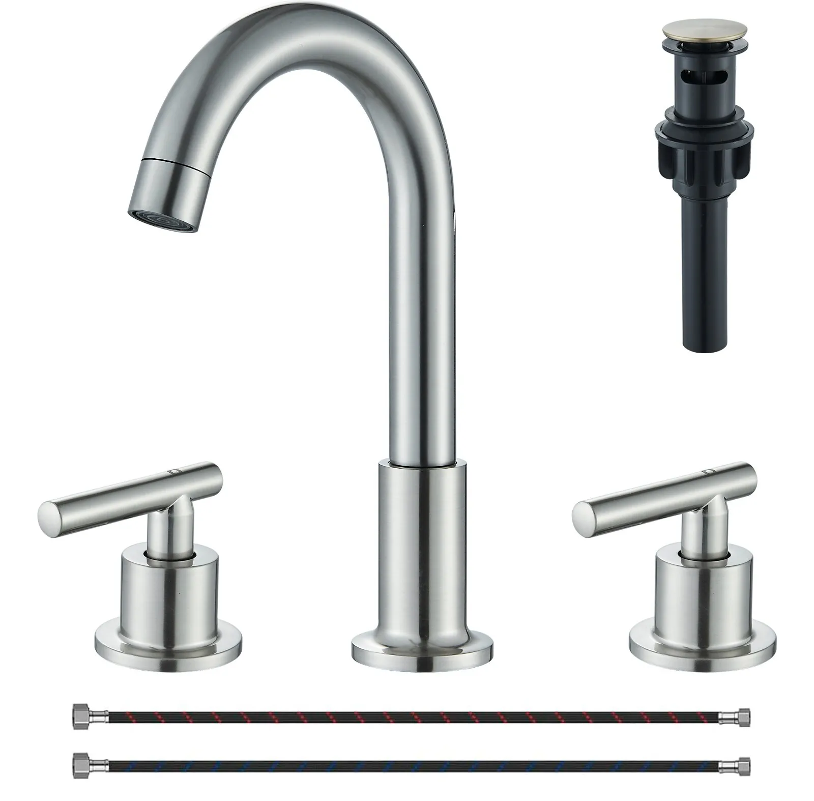 Zovajonia Wide-Spread Brushed Nickel Vantity Bathroom Sink Faucet 3