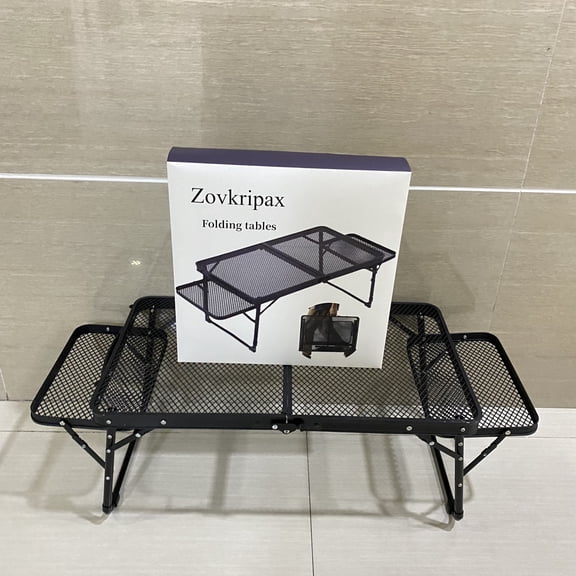Zovkripax Folding tables,Folding Table with 2 Wing Panels, 3x2 FT Camping Table with Mesh Desktop,Height Adjustable Folding Grill Table with Mesh Bag (Black)