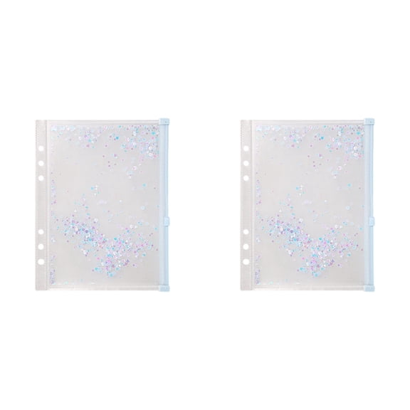 Zoxiy A5 Sequin Zipper Pockets,Clear Plastic Zipper Pockets Envelopes for A5 6-Ring Binder Notebook,Zipper Binder Pockets with Built-in Glitter Flakes Decorations for Storaging Small Item