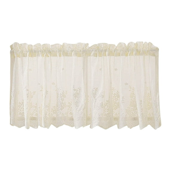 Zoxiy Beige Lace Valance Curtain,Rustic Floral Vintage Cream Sheer Valance Over Sink,Kitchen Valances Dishwasher Curtain Half Curtains Rod Pocket Privacy Short Valance For Windows,1PC,51.2"x16.1"