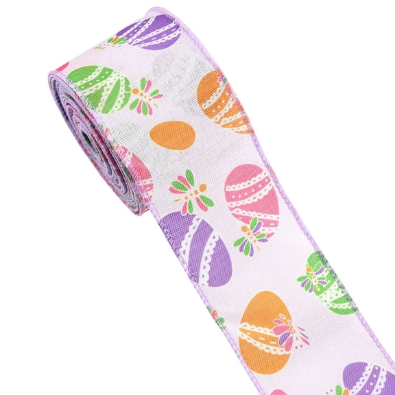 Zoxiy Easter Party Holiday DIY Decor Supplies,Pastel Wired Ribbon,Easter Spring Pastel Wired Ribbon Roll,Easter Ribbon,Colorful DIY Craft Fabric Ribbon,Egg Bunny Printed Ribbons,1 Roll,2.5"x5 Yards