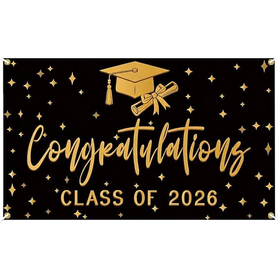 Zoxiy Graduate 2026 Backdrop,Congrats Grad Banner - 59x39 Inch,Black and Gold Congrats Grad Banner Fot Class of 2026 Graduation Decorations,Graduation Theme Backdrop,Graduation Backdrop 2026,1 Pack,