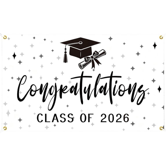 Zoxiy Graduate 2026 Backdrop,Congrats Grad Banner - 59x39 Inch,White and Black Congrats Grad Banner Fot Class of 2026 Graduation Decorations,Graduation Theme Backdrop,Graduation Backdrop 2026,1 Pack,