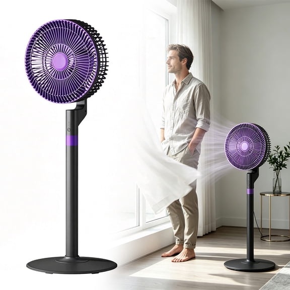 Zoxiy Pedestal Stand Fan With Heavy Round,Quiet Floor Fan with DC Motor,Adjustable Oscillating Standing Fans With 3 Speed Settings,USB Rechargeable,Air Circulator Fan for Home or Bedroom
