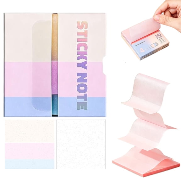 Zoxiy Transparent Frosted Sticky Notes For Work,3x3 Inches Sticky Tabs,Colors Self-Stick Pads Bulk,Sticky Tabs Transparent Notes Annotation Kits For Planners And Calendars,Office Study Supplies