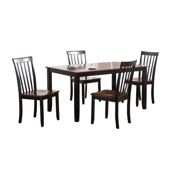 Zoy 5 Piece Dining Table Set Slatted Backrest Chairs Cherry Brown Black - Saltoro Sherpi
