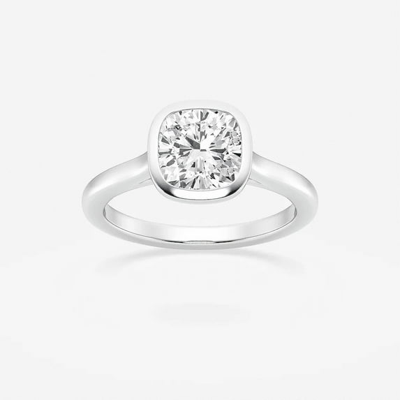 Zoya Jewel 1.4 Ct Cushion Cut Lab Created Diamond Ring - 14K White Gold Plated Women's Wedding Jewelry - Forever Solitaire Engagement Ring - Bezel Set Gift
