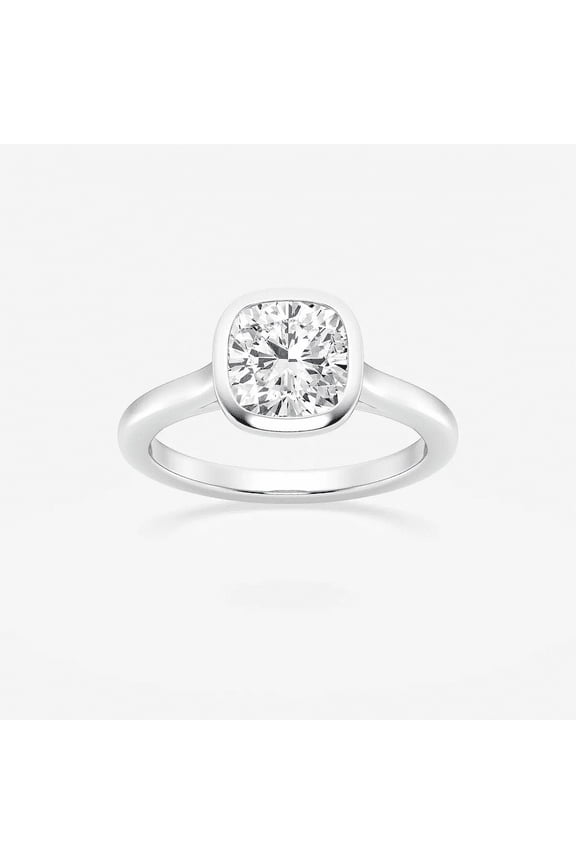 1.4 Ct Cushion Cut Lab Created Diamond Ring - 14K White Gold Plated Women's Wedding Jewelry - Forever Solitaire Engagement Ring - Bezel Set Gift