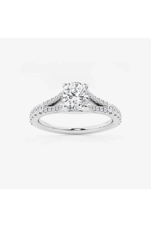 1.4 Ct Cushion Cut Lab Diamond Engagement Ring - 14k White Gold Plated Ring - Wedding Split Shank Ring - 50th Anniversary New Year Jewelry