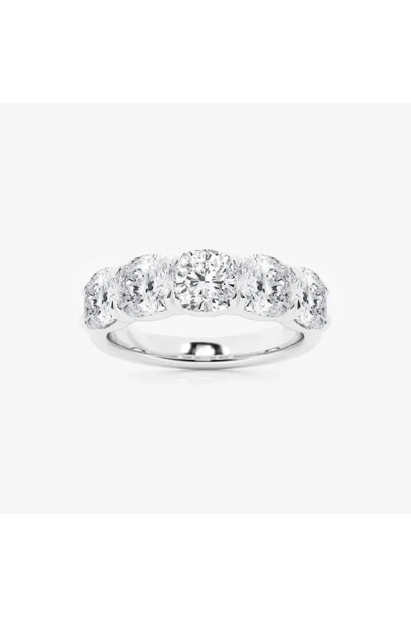 1.5 Ct Cushion Cut VVS1/D Lab Created Diamond Ring - 14K White Gold Plated Jewelry - Five-Stone Band for Sister - Party Wear Engagement Gift