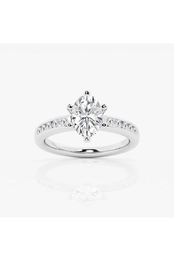 1.5 Ct Oval Cut Lab-Created Simulated Diamond Ring – Radiant Wedding Engagement Solitaire with Side Stones – 14K White Gold Plated – Proposal Gift