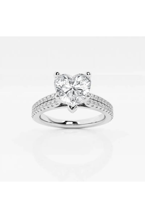 1.6 Ct Heart Cut Lab Created Diamond Engagement Ring - Pave Set Design - 14K White Gold Plated - Bridal Gift Jewelry for Women