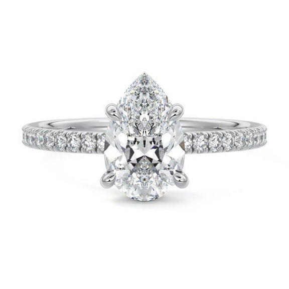 Zoya Jewel 1.6 Ct Pear Cut VVS1 Moissanite Ring - Four Prong Set Band - 14K White Gold Plated Wedding Engagement Ring - Anniversary/New Year Gift Jewelry