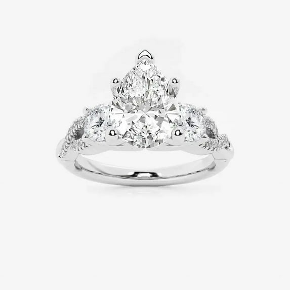Zoya Jewel 1.7 Ct Pear Cut White Diamond Ring - 14k White Gold Plated Twisted Shank Engagement Wedding Ring - Custom Bridesmaids Silver Jewelry Clearance