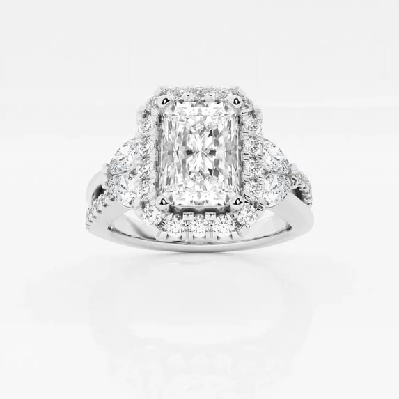 Zoya Jewel 1.7 Ct Radiant Cut Lab Created Diamond Rings - 14K White Gold Plated Wedding Jewelry - Valentine Gift Halo Engagement Ring for Her