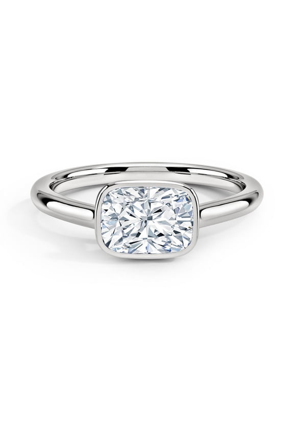 Cushion Cut 1.7Ct Diamond Rings for Her - 14K White Gold Plated Jewelry Collection - East West Themed Wedding Gift Ideas for Women - Sterling Silver Bezel Set Engagement Ring Options