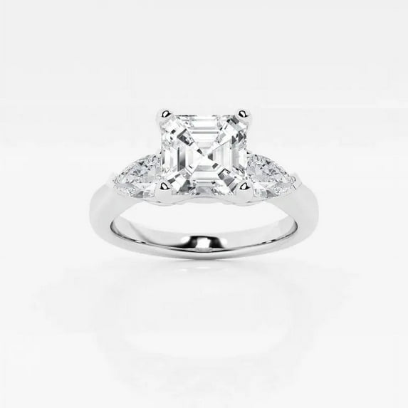 Zoya Jewel 1.8 Ct Asscher Cut Moissanite Rings - 14K White Gold Plated Rings for Gift - Engagement & Wedding Jewelry for Women - Everlasting Style Accent Solitaire Ring