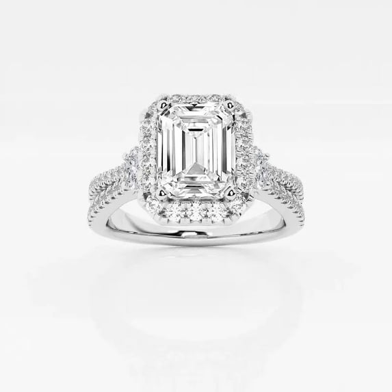 Zoya Jewel 1.8 Ct Emerald Cut Diamond Ring for Women - 14K White Gold Plated Jewelry - Angel Wings Anniversary Design - Engagement Gift Ring