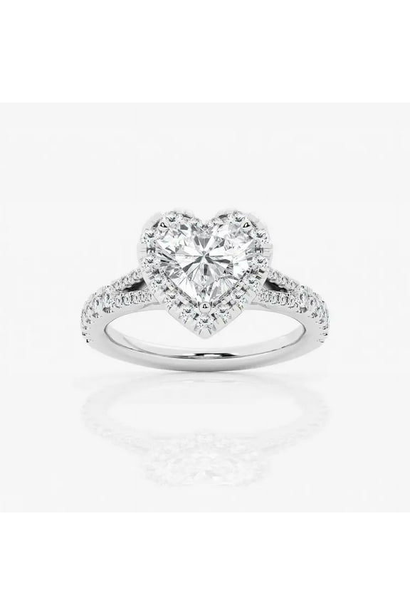 1.8 Ct Heart Cut Lab Diamond Halo Ring – Women’s Engagement Ring in 14K White Gold Plated – Valentine’s Day Jewelry Gift – Proposal or Wedding Ready