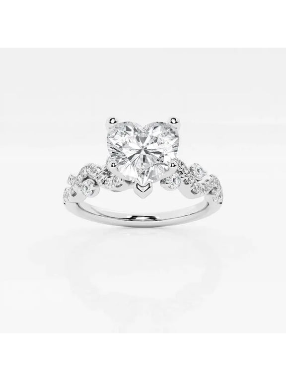 1.8 Ct Heart Cut Moissanite Ring – Wave Shank Bridal Jewelry – 14K White Gold Plated – Ideal Engagement or Anniversary Gift