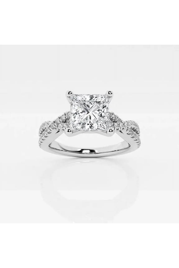 1.8 Ct Princess Cut Lab-Created Simulated Diamond Ring – Infinity Twisted Engagement Design – 14K White Gold Plated – Birthday Gift Jewelry