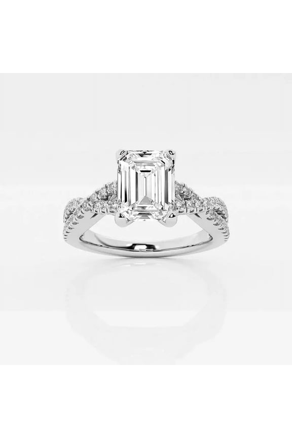1.9 Ct Emerald Cut Lab-Created Simulated Diamond Ring – Infinity Engagement Wedding Style – Twisted Design – 14K White Gold Plated – Occasion Gift