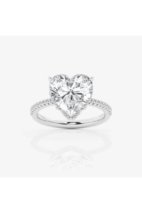 1.9 Ct Heart Cut White Simulated Diamond Ring - 14k White Gold Plated Proposal Engagement Ring with Hidden Halo - Valentine’s Engraved Gift