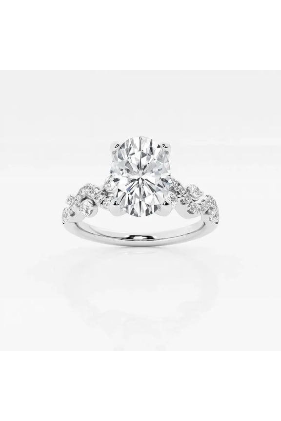 1.9 Ct Oval Cut Moissanite Ring – Wave Shank Engagement Design – 14K White Gold Plated – Jewelry for Women’s Daily or Special Wear