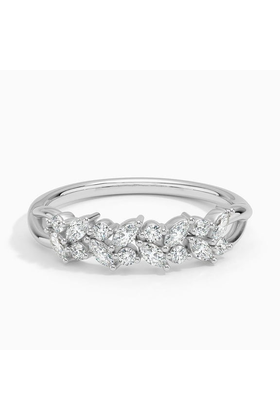14K White Gold Over Rings for Her - 1.6 Ct Round Cut Lab Created Diamond Rings - Latest Wedding Round & Marquise Diamond Rings for Women's - Multi-Stone Stacking Engagement Rings