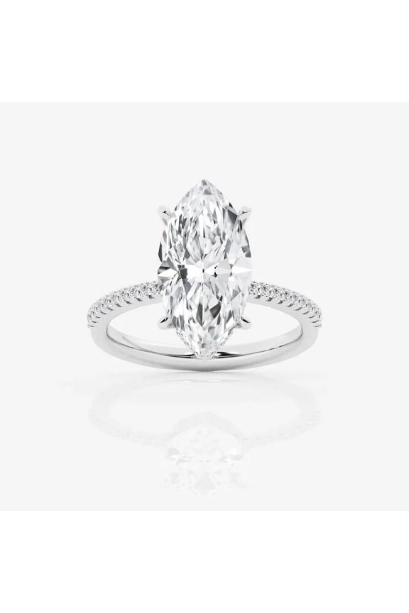 14K White Gold Plated Anniversary Ring - 2.1 Ct Marquise Cut Diamond Band for Her - Solitaire Wedding Gift Ring with Diamonds - Grandma Jewelry