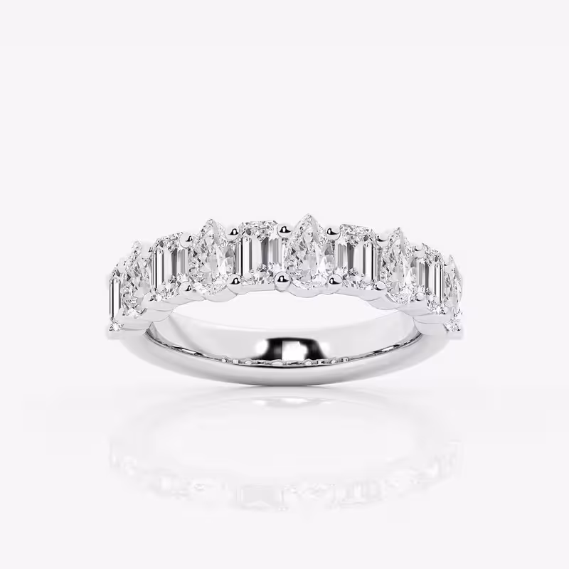 14K White Gold Plated Diamond Band - 2 Ct Pear & Emerald Cut Excellent Engagement Rings - Proposal Diamond Rings for Women - Sister’s Special Wedding Gift