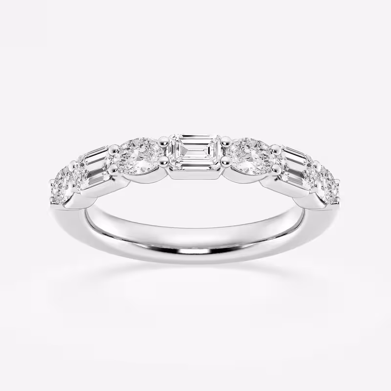 14K White Gold Plated Ring - 1.8 Ct Oval and Emerald Cut Diamond Bands for Wedding - Handmade Dainty Engagement Jewelry - Sister’s Gift Rings for Her