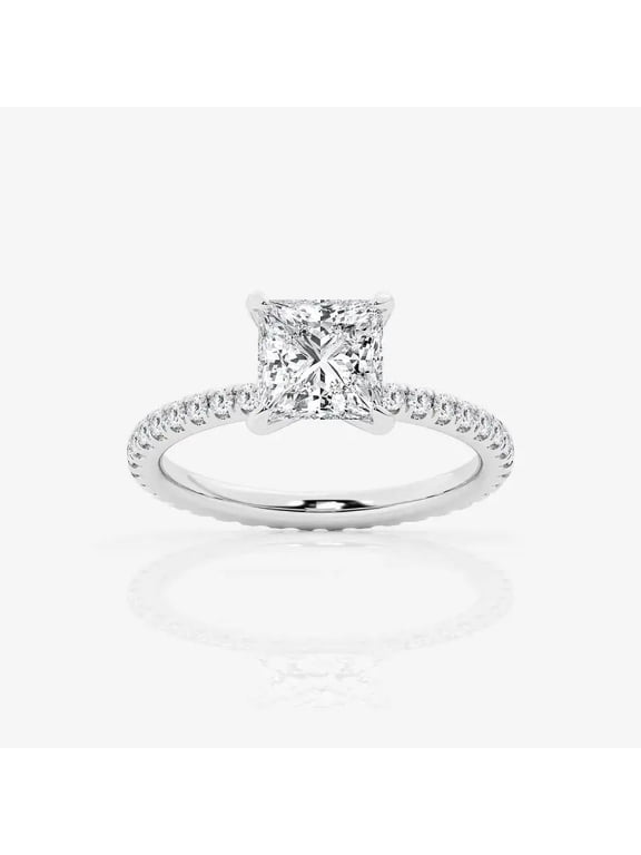 14k White Gold Plated Ring - 1.8 Ct Princess Cut Lab Created Diamond Ring - Classic Engagement Wedding Ring for Women - New Year Proposal Gift