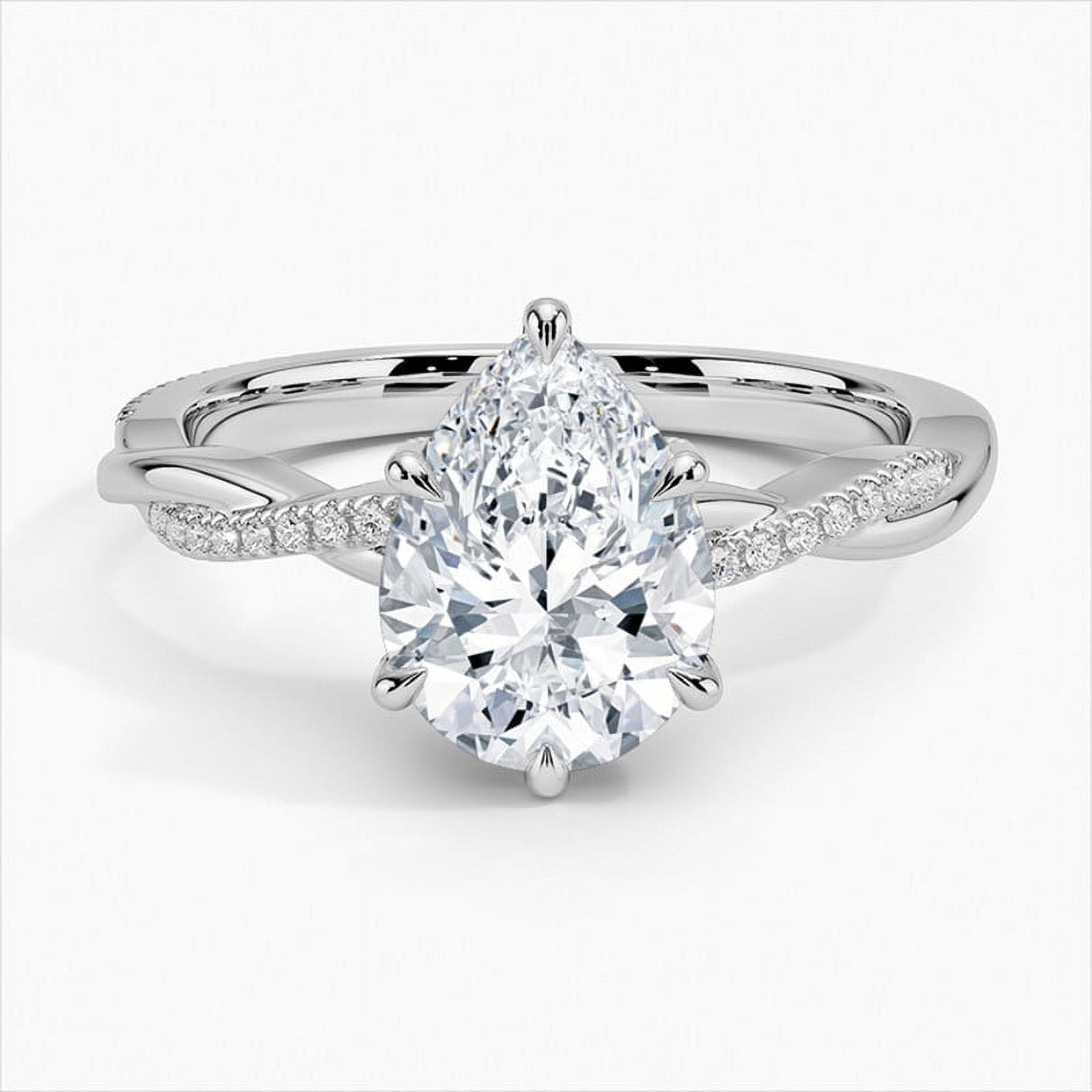 Zoya Jewel Pear Cut 2.50 Ct VVS1/D Lab Created Diamond Ring - 14K White Gold Plated Engagement Ring - Twisted Solitaire with Accents - Anniversary Gift Jewelry for Women