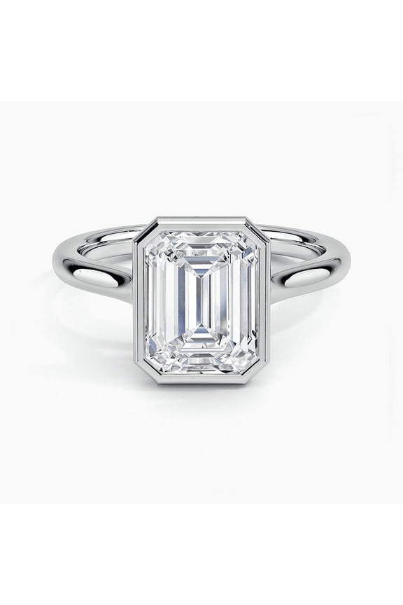 14K White Gold Plated Ring - 2.1 Ct Emerald-Cut Excellent Diamond Ring - Single Stone Engagement Wedding Ring - Stylish Party Wear Ring for Women - Latest Diamond Jewelry