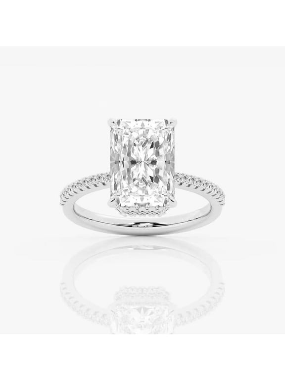 14K White Gold Plated Ring - 2.2 Ct Radiant Cut Lab Diamond Band - Holiday Stacking Engagement Ring - Hidden Halo Wedding Jewelry Gift