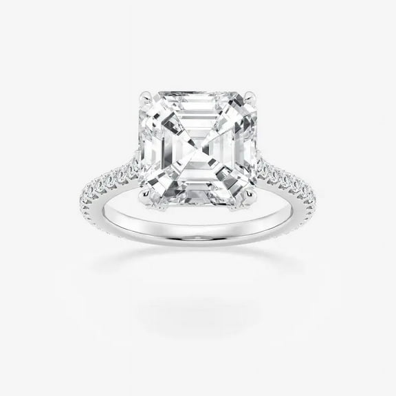 Zoya Jewel 2.1 Ct Asscher Cut Moissanite Engagement Ring for Women – Prong Set Wedding Jewelry – 14K White Gold Plated – Daily Gift Option