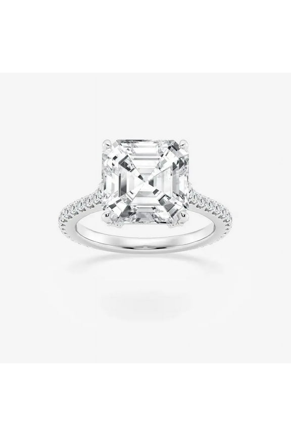 2.1 Ct Asscher Cut Moissanite Engagement Ring for Women – Prong Set Wedding Jewelry – 14K White Gold Plated – Daily Gift Option
