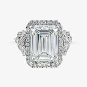 Zoya Jewel 2.1 Ct Emerald Cut Diamond Engagement Wedding Ring   Women s Halo Style   14K White Gold Plated   Leaf Motif Anniversary Ring   Ideal for Proposals and Special Gifting