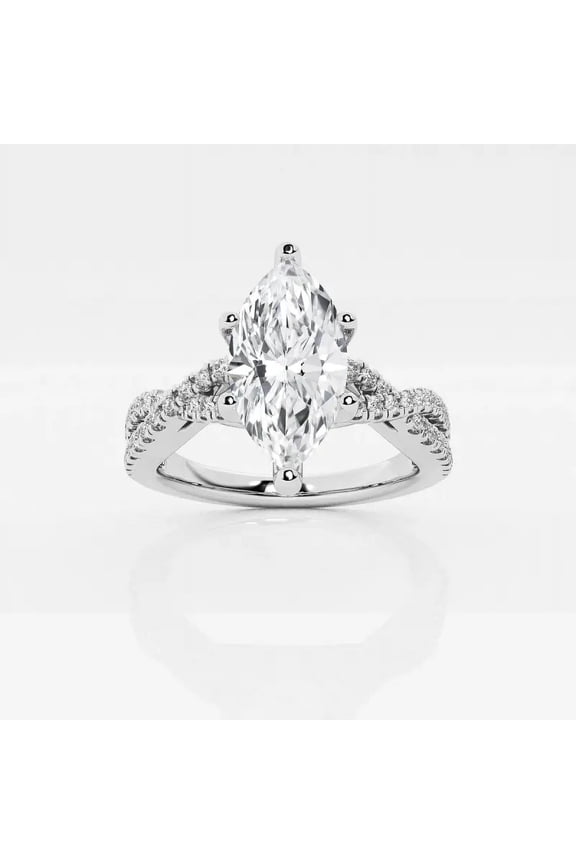 2.1 Ct Marquise Cut Lab-Created Simulated Diamond Ring – Striking Twisted Infinity Engagement Style – 14K White Gold Plated – Gift for Special Days