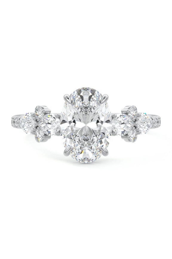 2.2 Ct Oval Cut Excellent Lab Diamond Ring for Women - 14k White Gold Plated Cluster Wedding Ring - After Wedding Jewelry Gift in 14kt Style